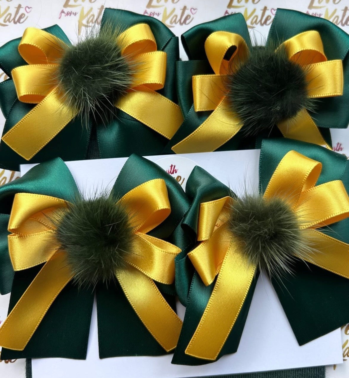 Dark Green & Yellow XL short tail bow socks & hair bow set