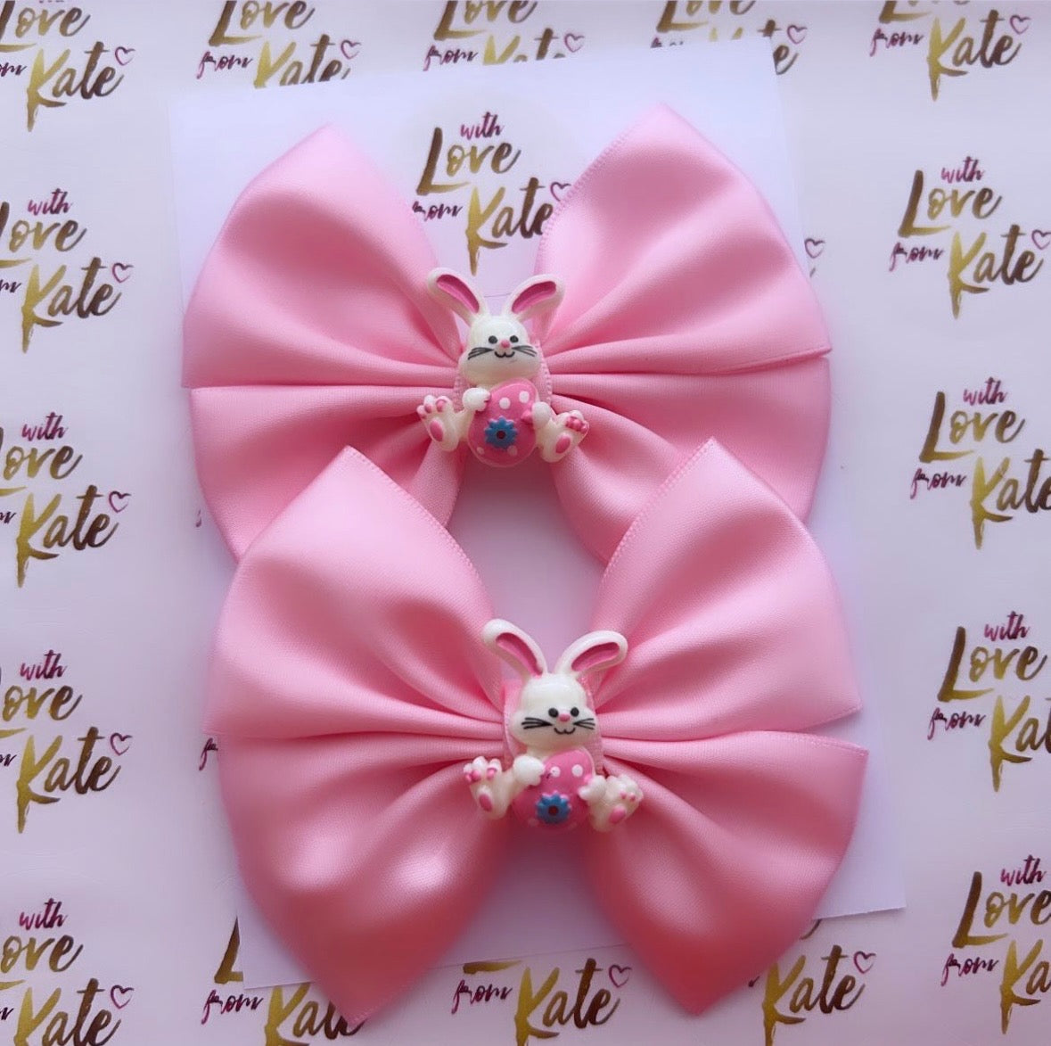 Baby pink 'Easter bunny' satin double Tux bow