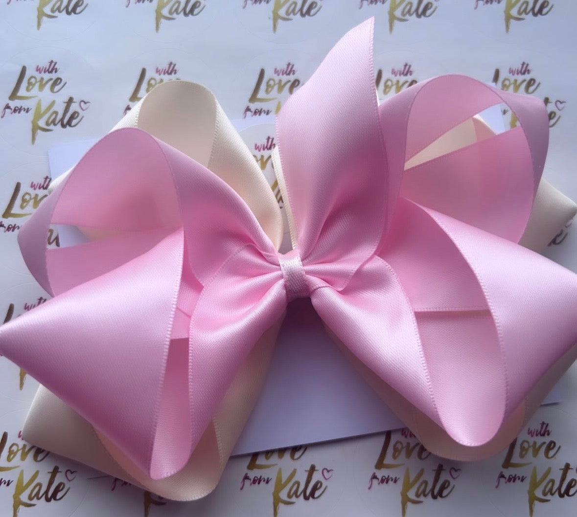 XL cream & pink double satin boutique bow