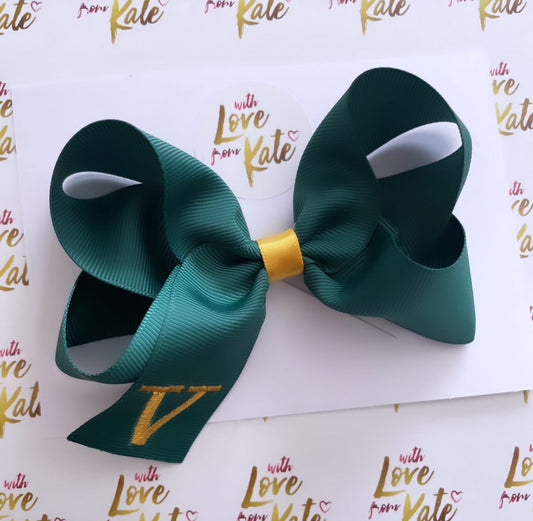 Dark green & yellow gold embroidered boutique bow