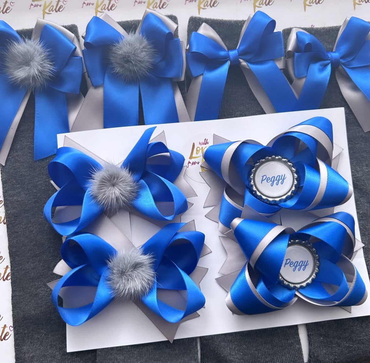 Royal blue & grey socks and bows bundle