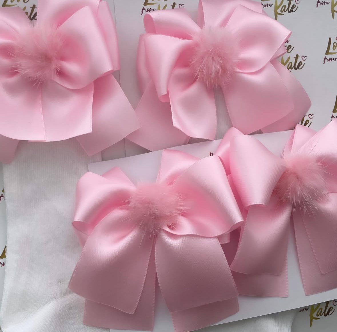 Baby pink XL short tail bow socks & hair bow set