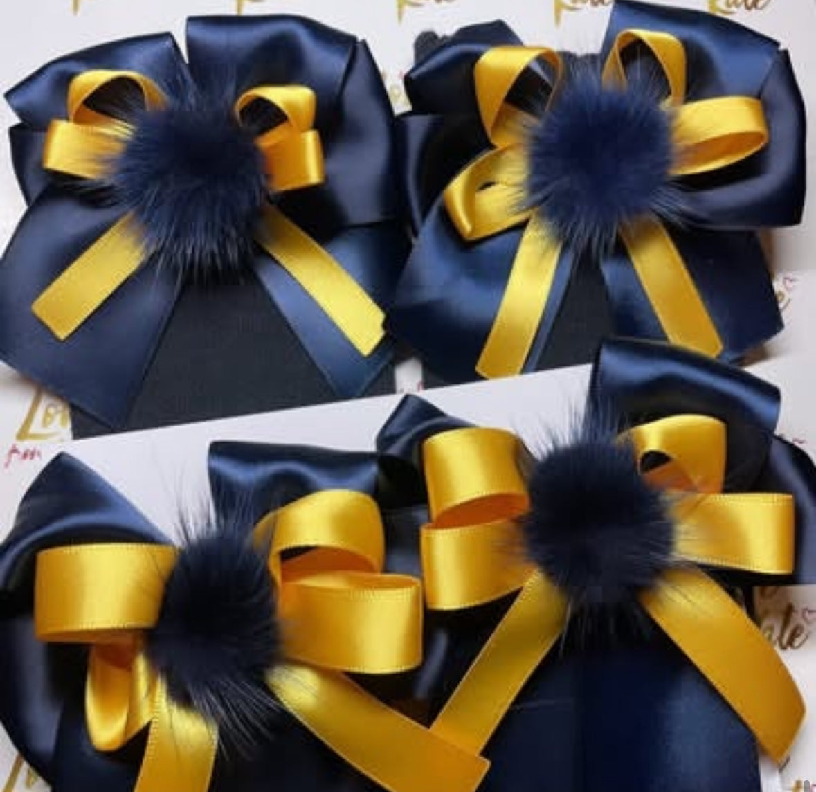 Navy & Yellow XL short tail bow socks & hair bow set