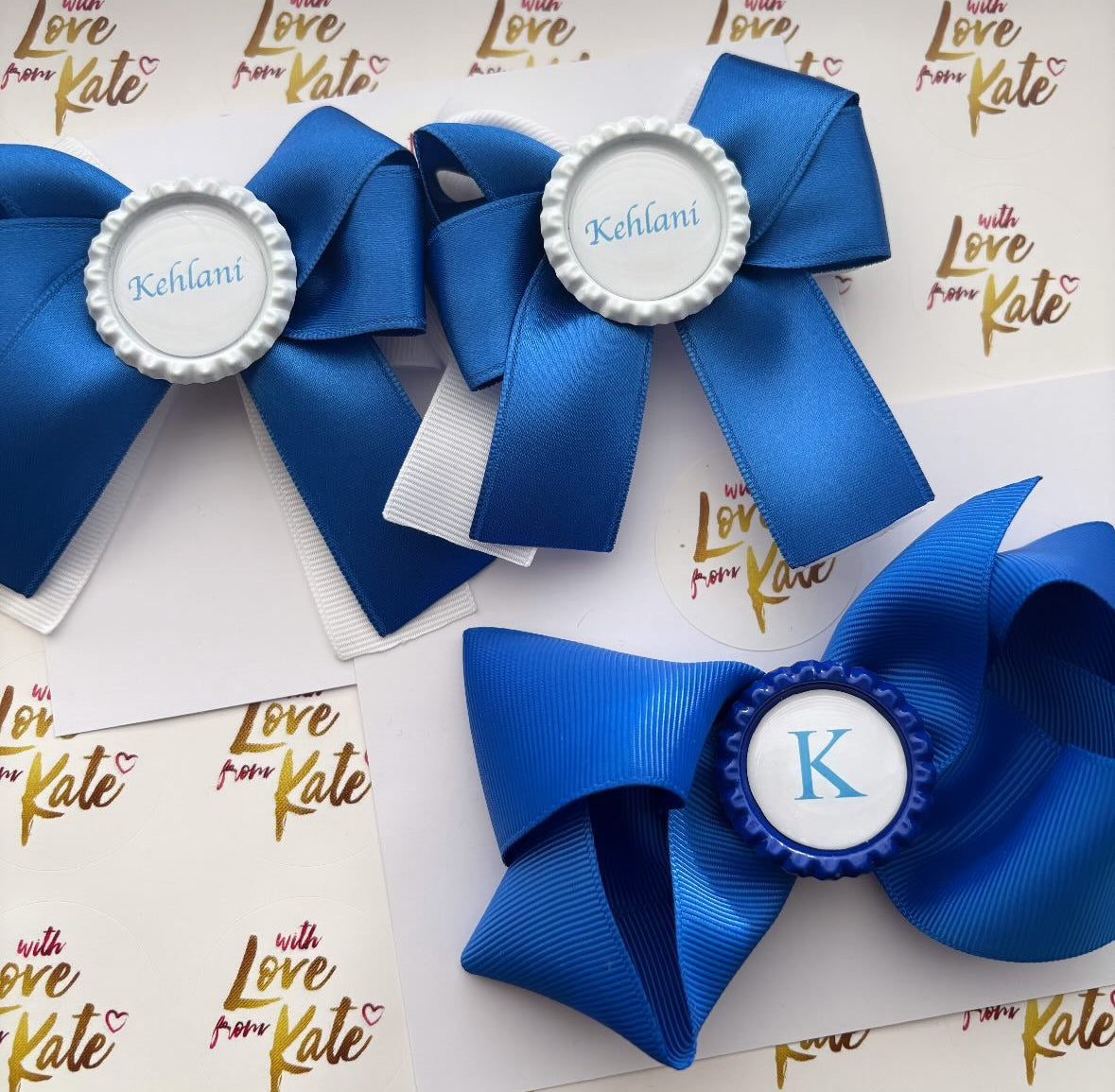 Royal blue & white short tails & boutique bow set