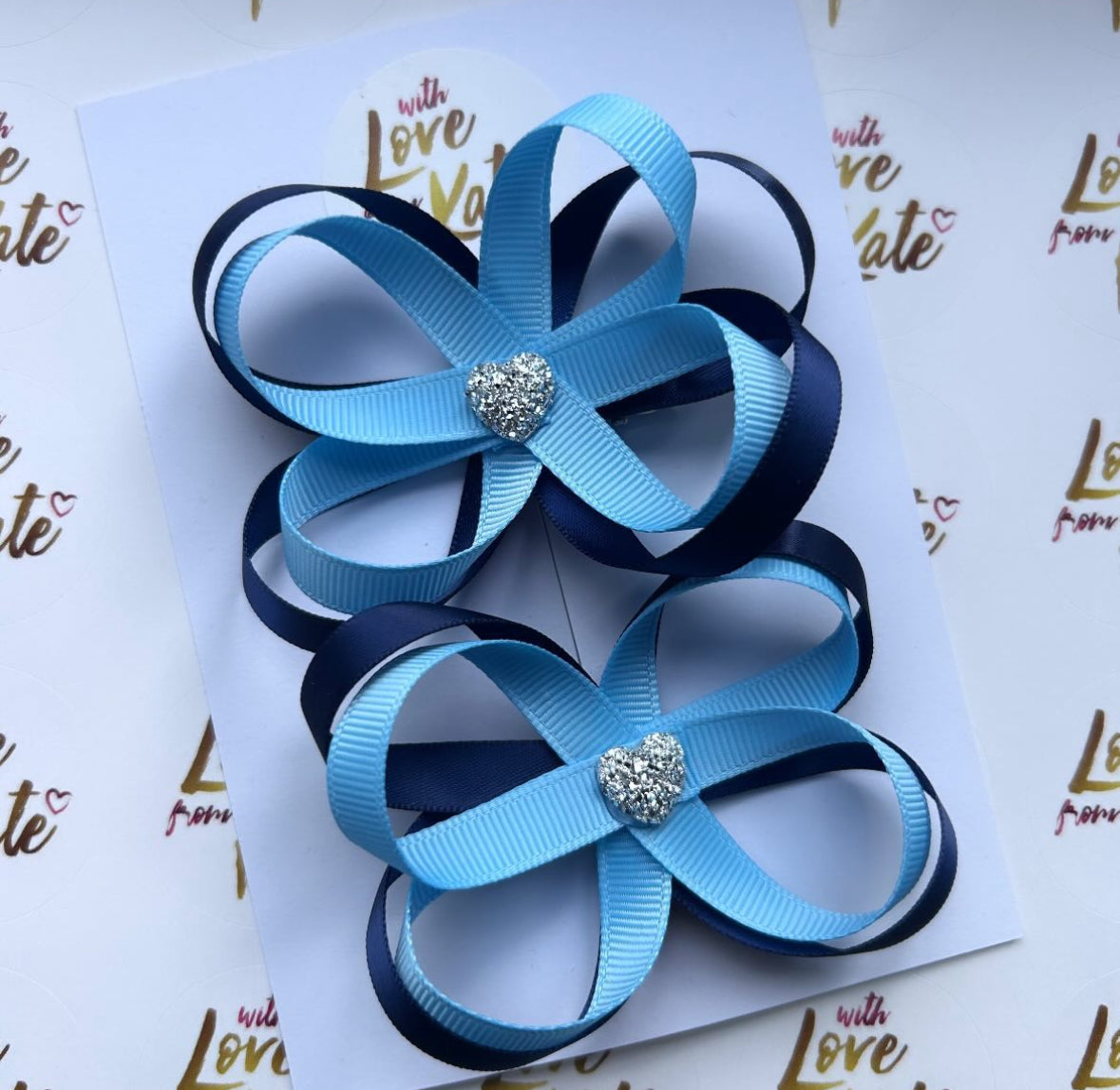 Navy & blue butterfly bow with heart centre