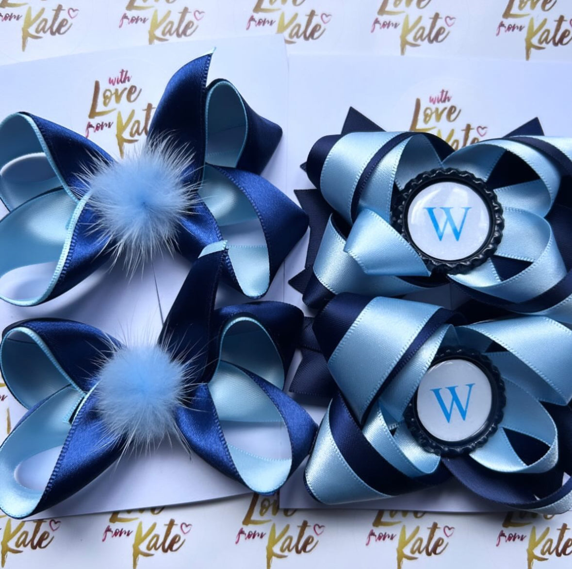 Navy & light blue boutique & stacked bow bundle