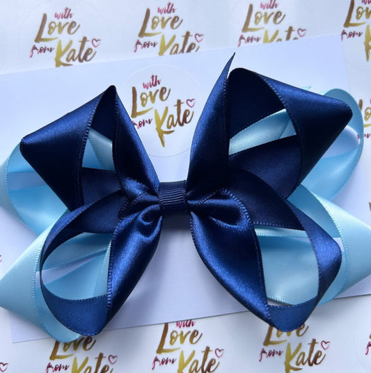 Large Navy & light blue double boutique bow